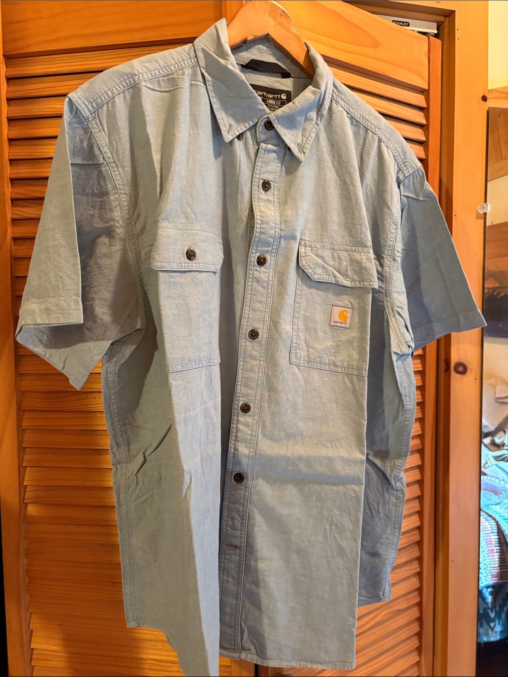 Carhartt Men’s Short Sleeve Button-Front Shirt in Light Blue